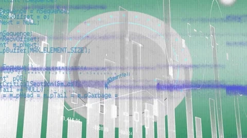 Animation of glitch technique with programming language, graphs against abstract Stock Footage 328311437