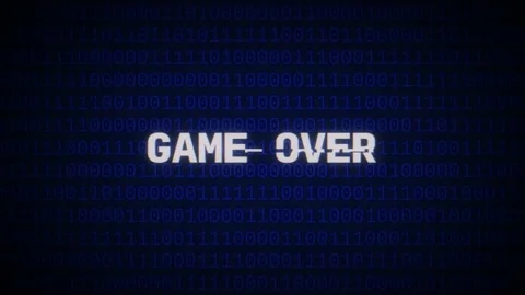 Animation of the glitching "GAME OVER" text with codes on the dark blue backgrou Stock Footage 237596623