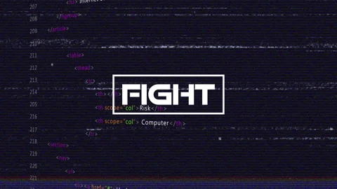 Animation of glitchy computer code with bold FIGHT text overlay in school Stock Footage 303430289