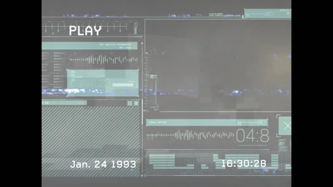 Animation of glitchy digital interface with date and time overlaying static Stock Footage 305070252