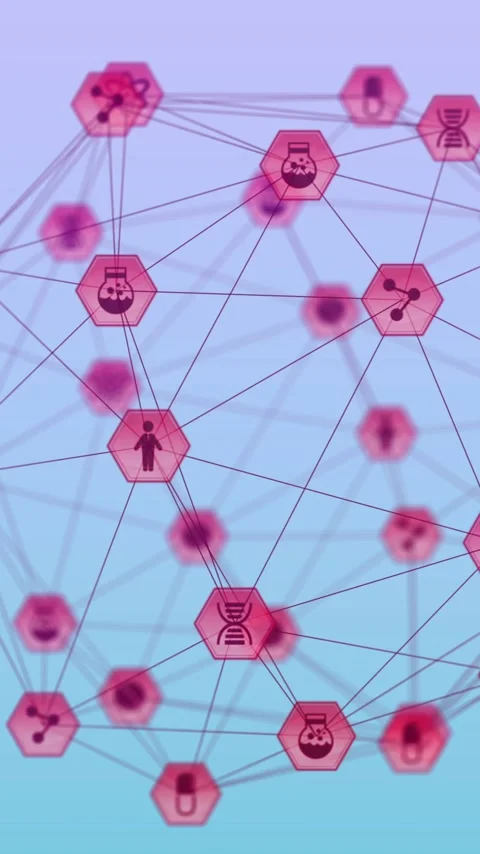 Animation of global network of communication and science icons over blue Stock Footage 344012106