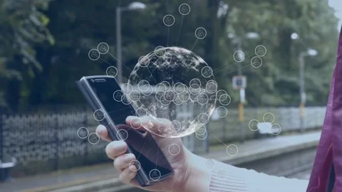 Animation of global network of connections and people icons over woman using Stock-Footage 165313040