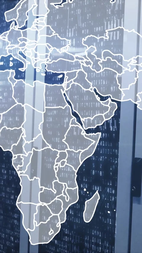 Animation of global network connections overlaying world map on data servers Stock Footage 319617283
