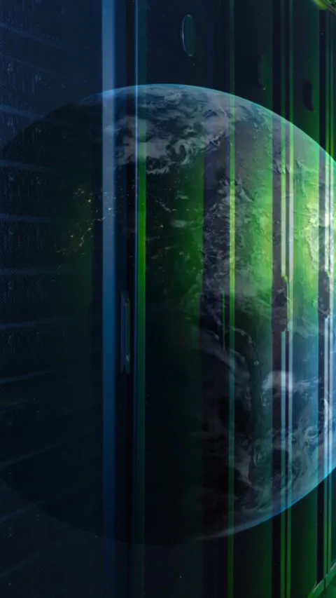 Animation of a globe against computer server room Stock Footage 344706658