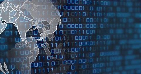 Animation of globe and binary code on black background Vídeos de archivo 194814545