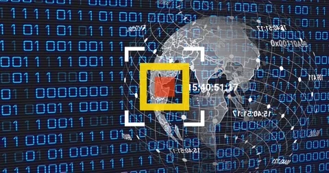 Animation of globe and binary code on black background Vídeos de archivo 194815161