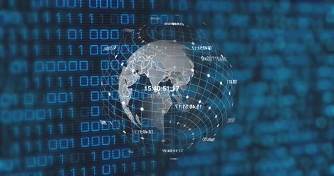 Animation of globe and binary code on black background Vídeos de archivo 194815194