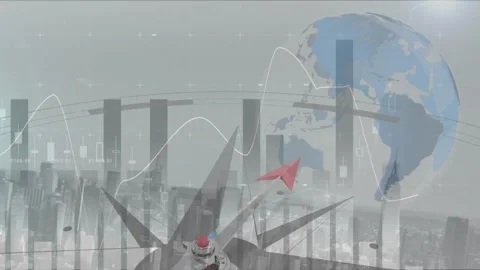 Animation of globe and compass with data processing Stock Footage 330402501