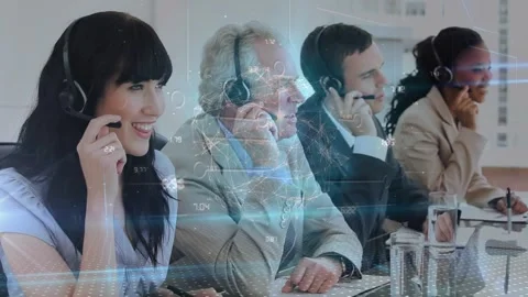 Animation of globe and computer circuit board over diverse business people using Stock Footage 327642215