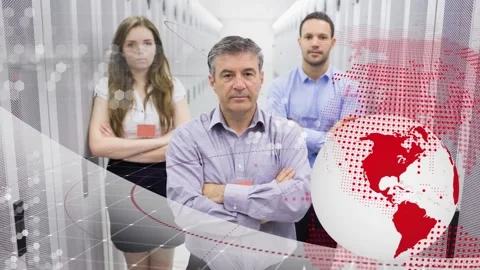 Animation of globe and data processing over caucasian workers with arms crossed Stock Footage 166847683