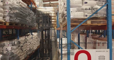 Animation of globe and data processing over worker using lift truck in warehouse Vidéo 308056570