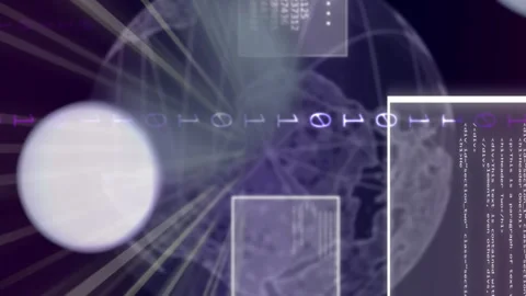 Animation of globe and data processing over binary coding Stock Footage 312364086