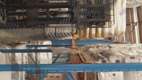 Animation of globe and data processing over worker using lift truck in warehouse Vidéo 312366520