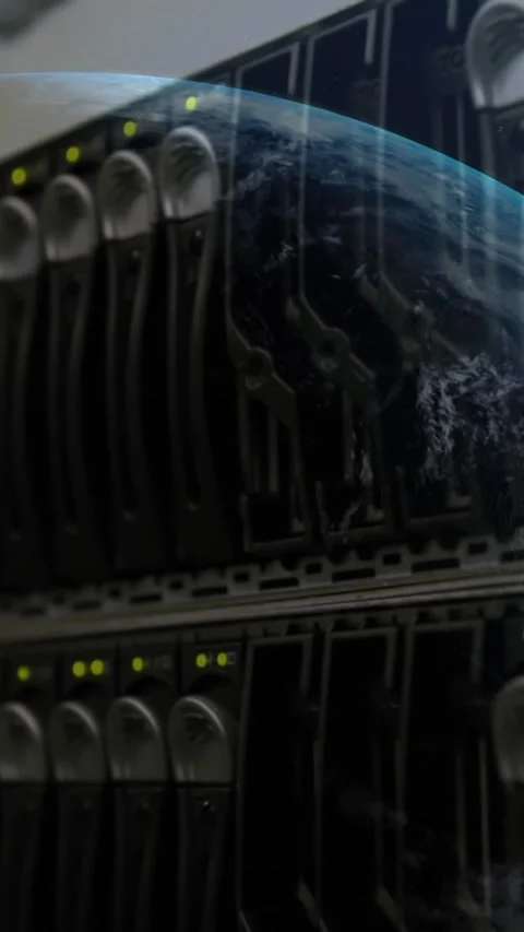 Animation of globe and data processing against close up view of computer server Stock Footage 320183646