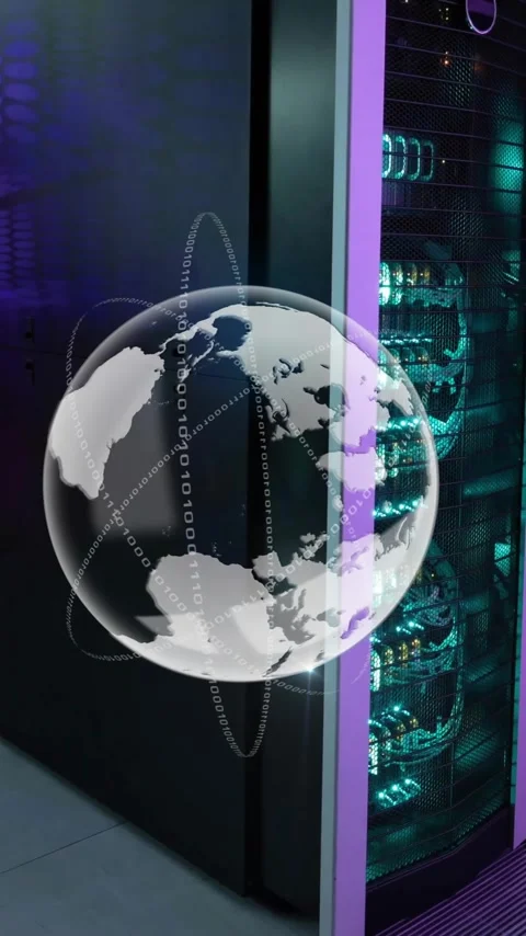 Animation of globe and data processing over computer servers Stock Footage 320288918