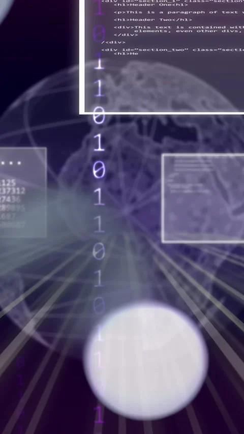 Animation of globe and data processing over binary coding Stock Footage 323897836