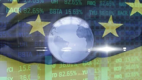 Animation of globe and data processing over glitch Stock Footage 327123960