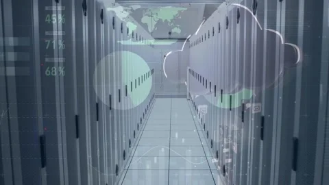 Animation of globe and data processing over computer servers Stock Footage 327712396