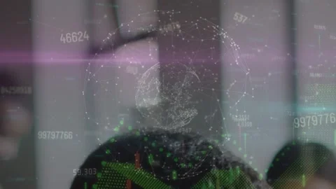 Animation of globe and data processing over lights over fit man running Stock Footage 327957852