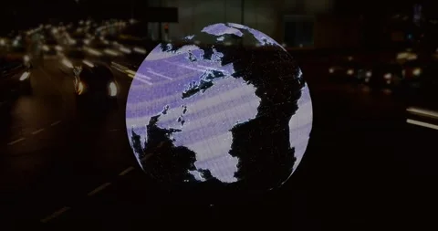 Animation of globe and data processing over road traffic in fast pace and Stock Footage 328594858