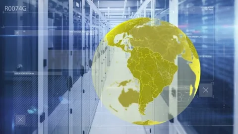 Animation of globe and data processing over businessman using computer servers Stock Footage 329225964