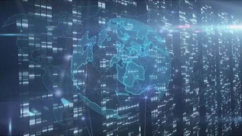 Animation of globe and data processing over computer servers Stock Footage 329361912