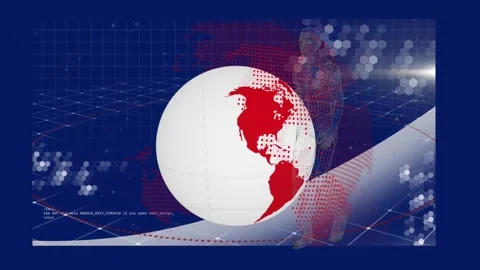 Animation of globe and data processing over digital human model on blue Stock Footage 329579197