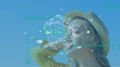 Animation of globe and data processing over businesswoman wearing phone headset 動画素材 330583594