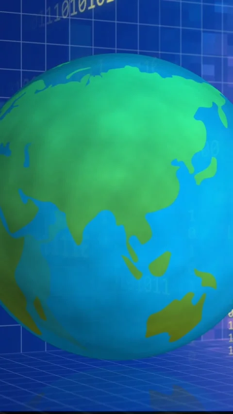 Animation of globe and data processing over binary coding Video stock 342609190