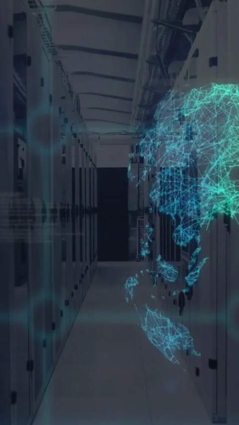 Animation of globe and data processing over computer servers Stock Footage 342812322