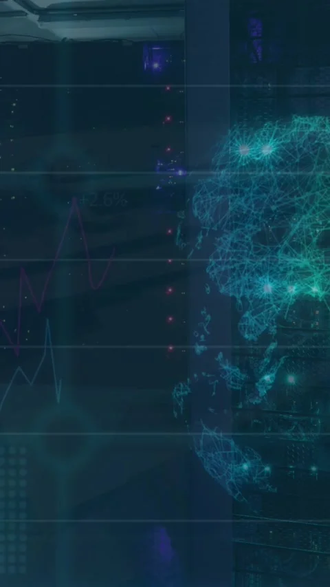Animation of globe and data processing over computer servers Stock Footage 343721228