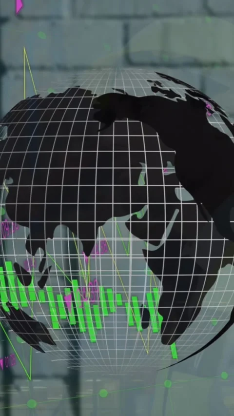 Animation of globe and data processing over wall Stock Footage 344803027