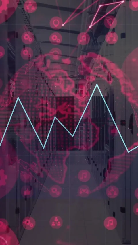 Animation of globe and digital data processing over computer servers Stock Footage 343888234