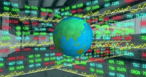 Animation of globe and financial data processing 스톡 동영상 162349728