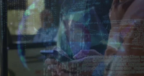 Animation of globe and financial data processing over caucasian man using Stock Footage 330586637