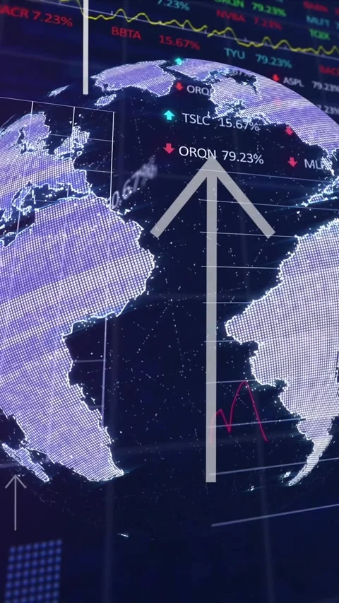Animation of globe and financial data processing over blue background Stock Footage 344774781