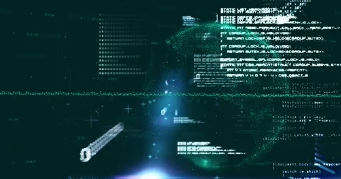 Animation of globe and line moving over computer language and binary codes Stock Footage 249324741