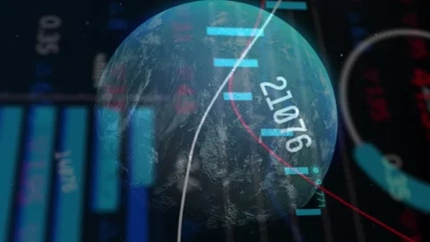 Animation of globe and network of connections with icons over binary coding Stock Footage 312674762