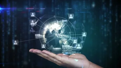 Animation of globe and network of connections with icons over caucasian woman's Stock-Footage 329294906