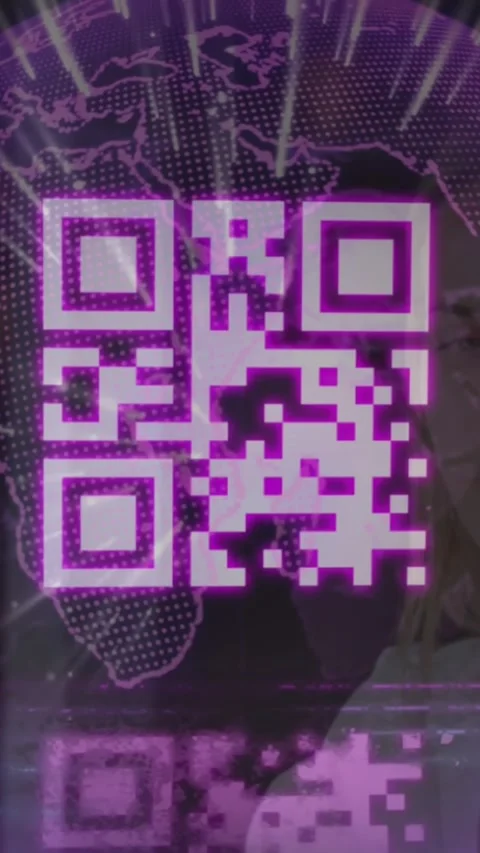 Animation of globe and qr code over caucasian man using smartphone Video stock 321991054