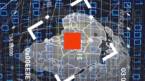 Animation of globe and scanner over data processing and binary coding on black Stock Footage 312411014