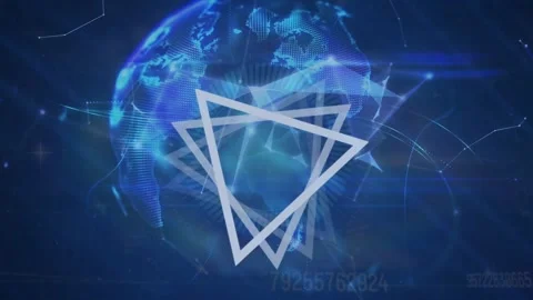 Animation of globe and triangles on navy background Stock Footage 329919695