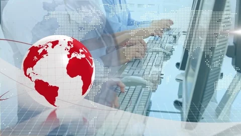 Animation of globe and world map over bu... | Stock Video | Pond5