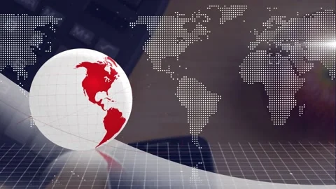 Animation of globe and world map over calculator, smartphone and apple on desk Vidéo 217998374