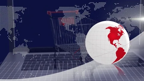 Animation of globe and world map over sh... | Stock Video | Pond5