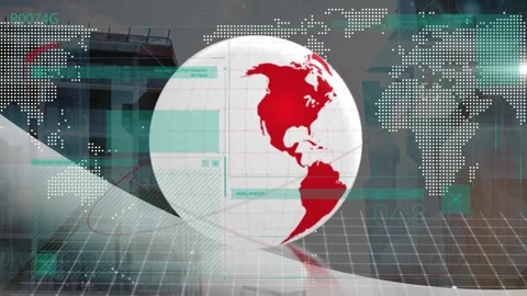 Animation of globe and world map with data processing over cityscape Stock-Footage 329698303