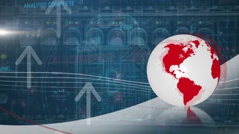 Animation of globe, arrows and data processing over computer server Stock Footage 327274797