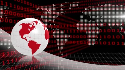Animation of globe, binary code and world map on black background Vídeos de archivo 201618733