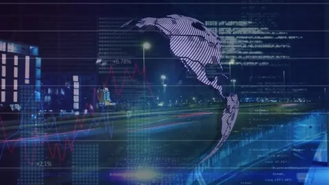 Animation of globe, binary codes, computer language, time-lapse of moving 動画素材 247318703