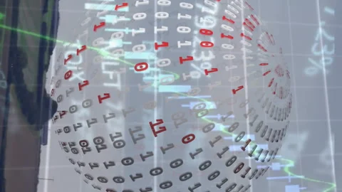 Animation of globe with binary coding and digital data processing over wind Stock Footage 312355047